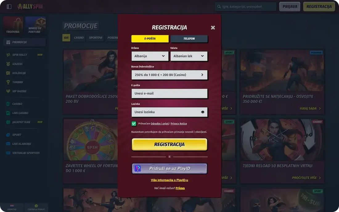 allyspin casino registracija